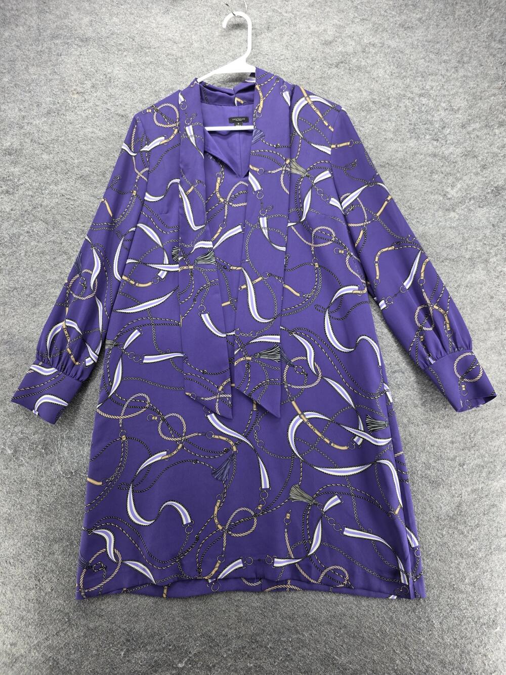 Ann Taylor Factory Dress Womens M Purple Shift Collared Long Sleeve Lined